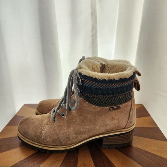 AK Sport Ankle Boots Womens US 8 Beige Suede Leather Faux Fur Warm Casual Lace - Picture 6 of 12